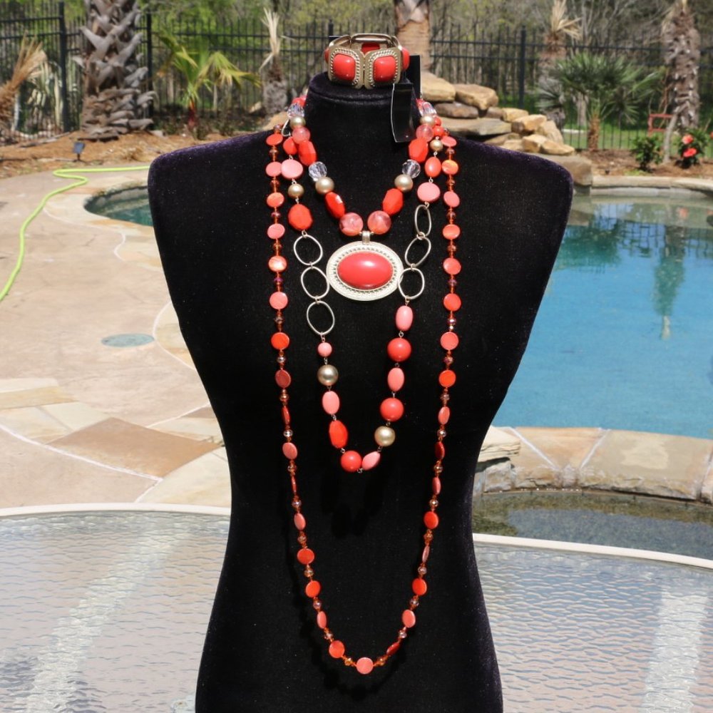 Necklace Coral Boho 4 Piece Statement Set Bracelet